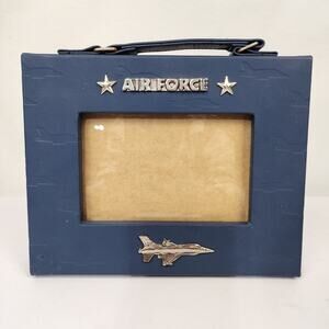 Mud Pie Air Force Suitcase Picture Frame Blue Silver Jet Stars Holds 5.5"x3.5"